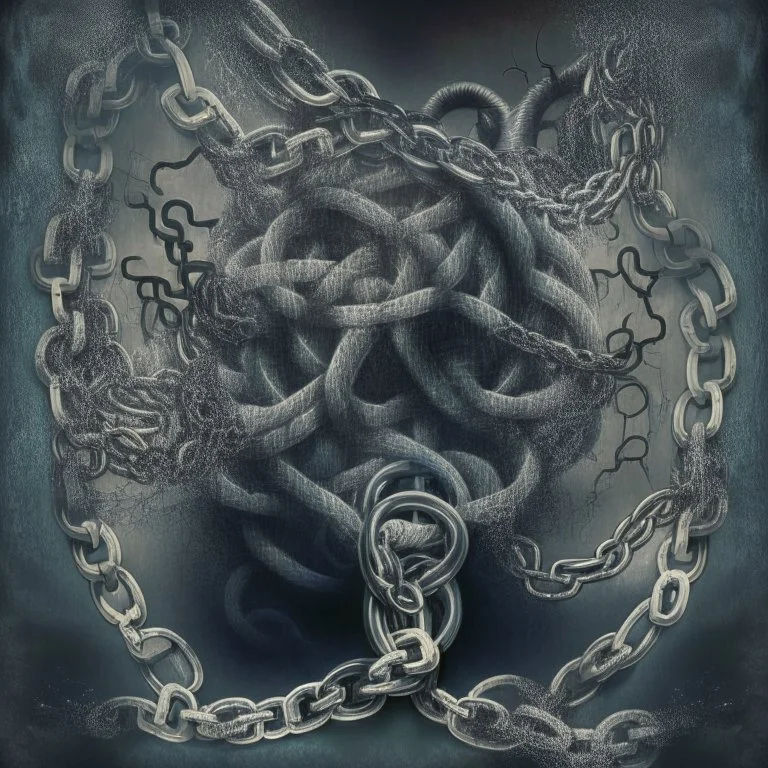 Generate a image that depicts the clutches of addiction, with visual elements symbolizing the allure and dangers of substance abuse, such as dark shadows, chains, or swirling vortexes