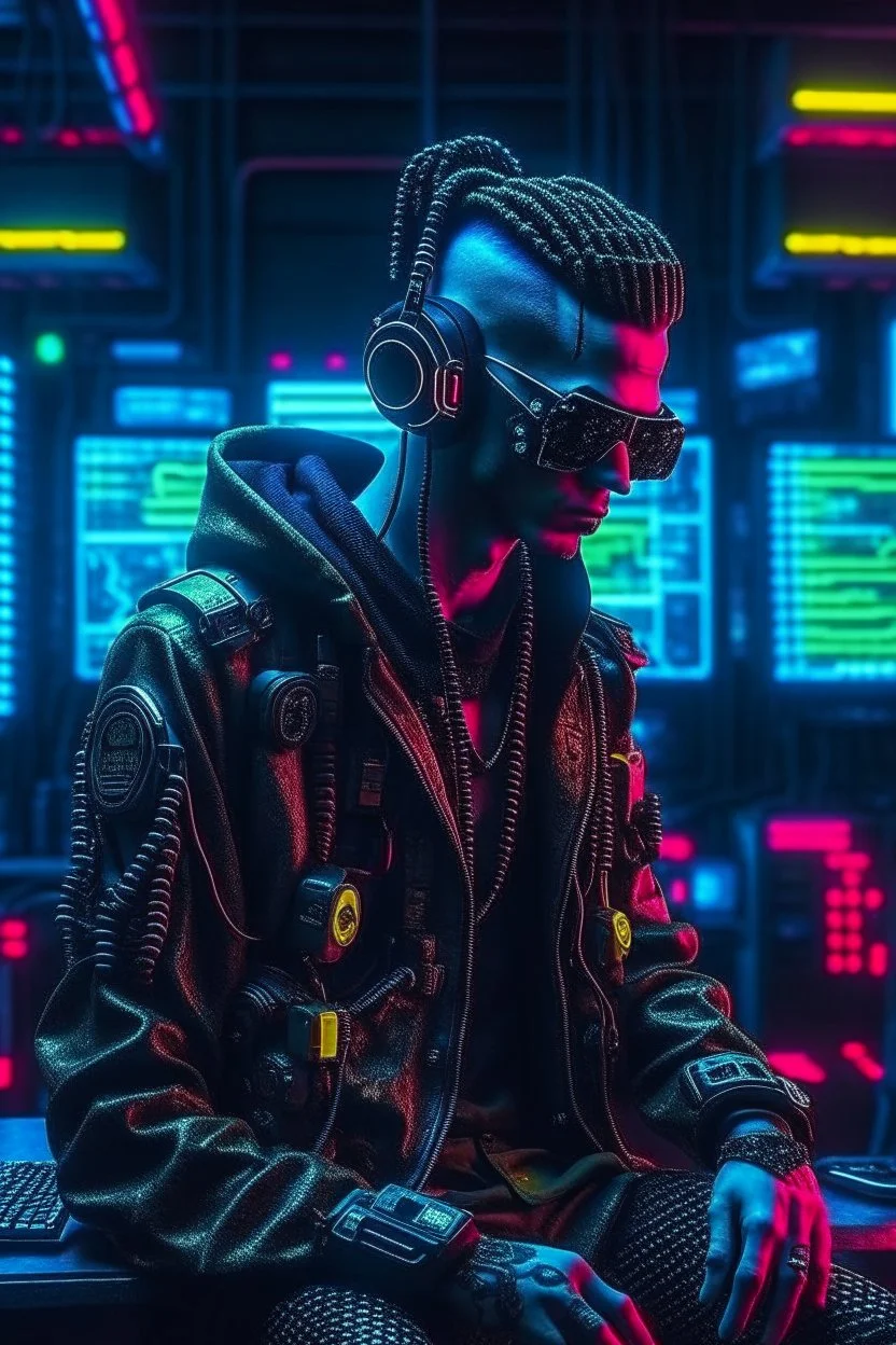 cyber warfare in cyberpunk as a man