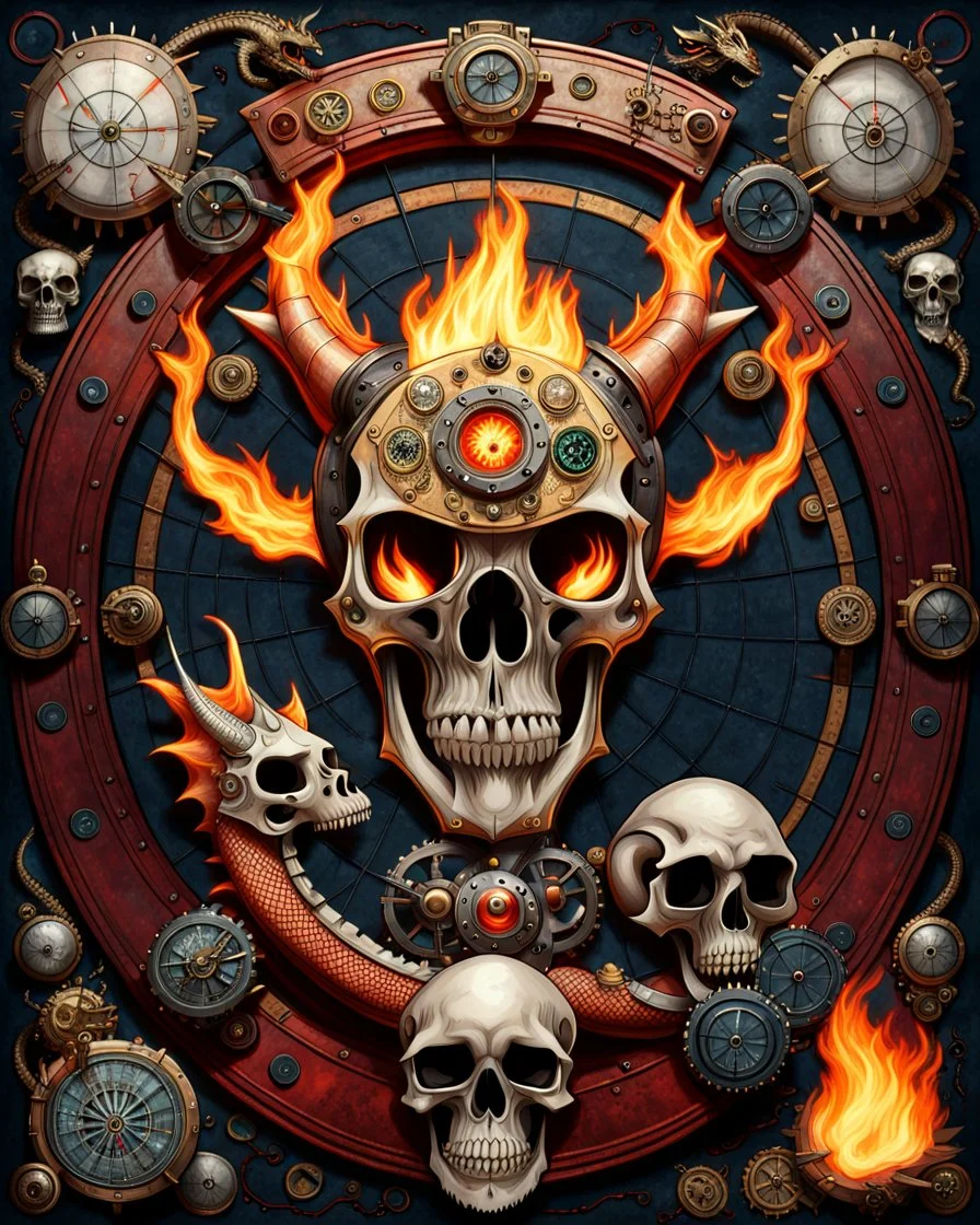 Dragons, Fire and Smog, Skull, Dartboard, Steampunk, Univerum