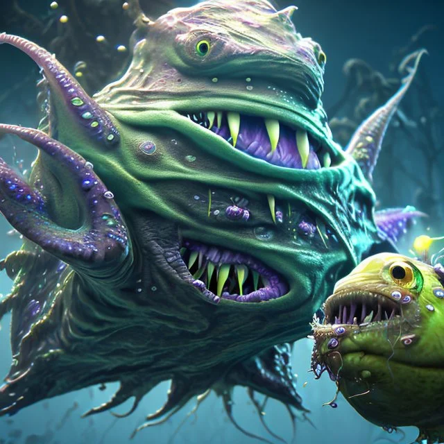 fluid ink angler fish creature, unreal engine 5, 8k resolution, photorealistic, ultra detailed