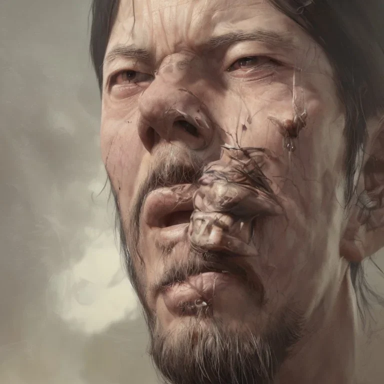 exaggerated facial expresion, majestic, flow, illustration, concept art, by Greg Rutkowski, Sung Choi, Mitchell Mohrhauser, Maciej Kuciara, Johnson Ting