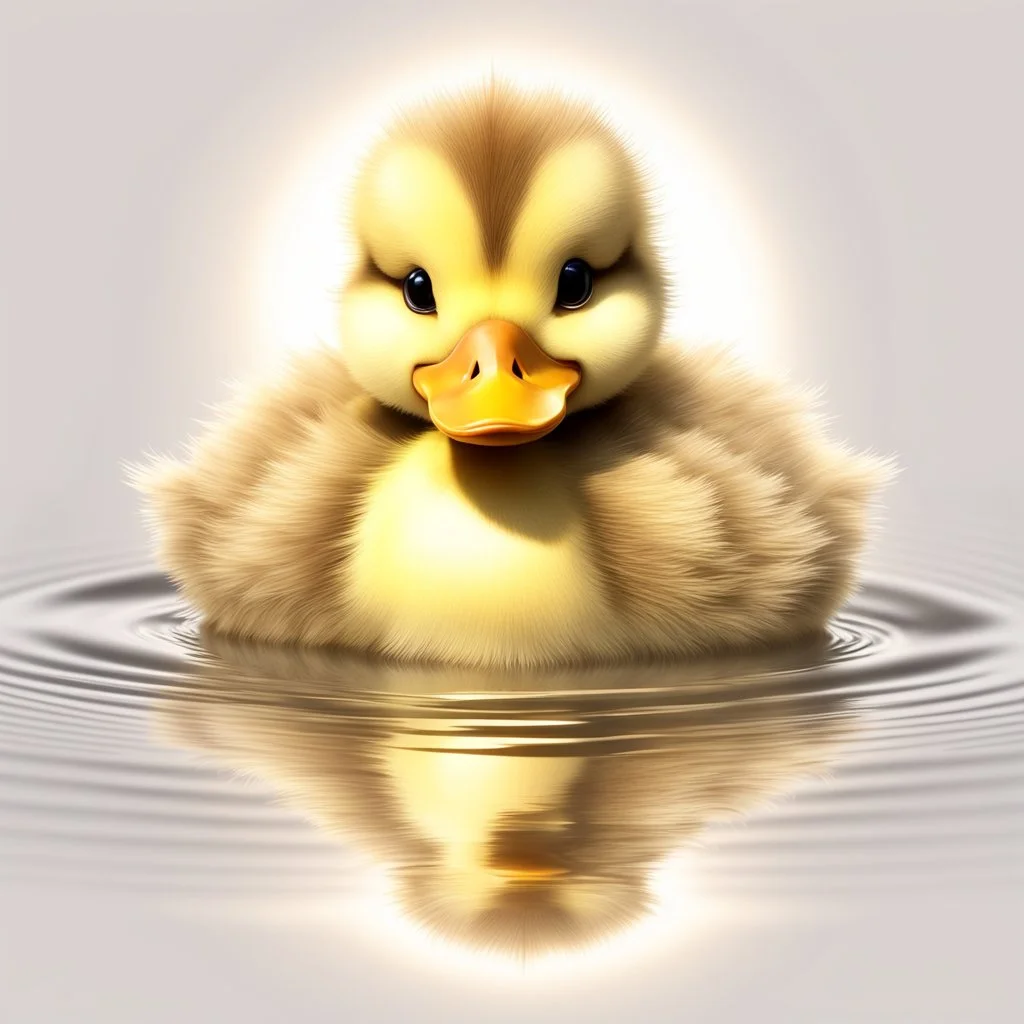 a duckling with a floating feathery floof prismatic symmetric face, sunstreaks volumetric lighting