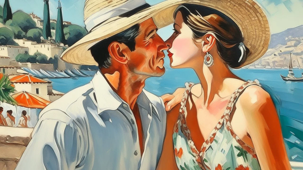 cote d'azur man and woman kissing painting neoclassism zoom out