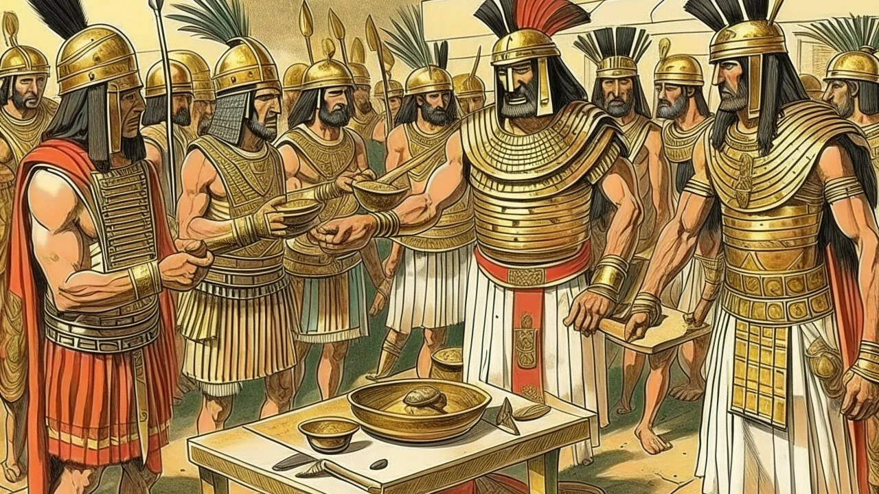 Phoenician soldiers received by the Pharaoh of Egypt for dinner