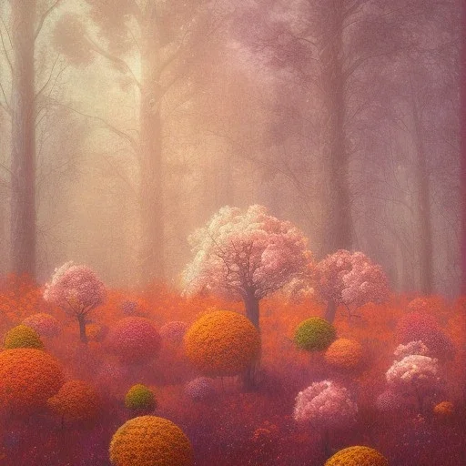  pastel colors, abstract art , red, orange, white,brown,son, earth, wod, trees, flowers, forest