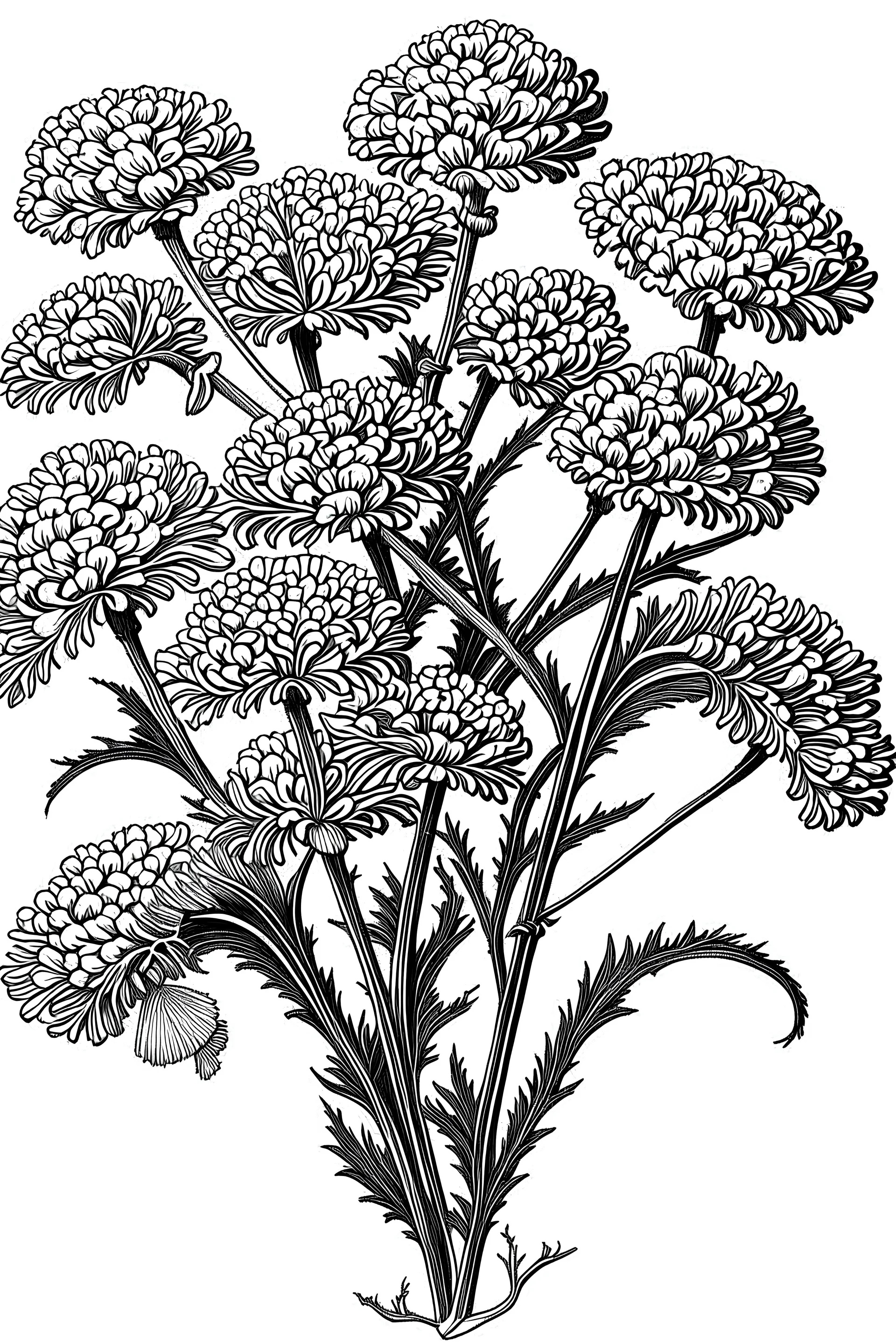 Achillea flower BLACK WITHE DRAWING