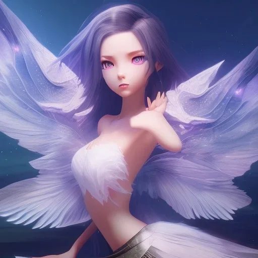 Anime, female alien flying over dystopia,perfect face, cool face, ultra detail, unreal engine 5, cinema4d, dusk light, studio lighting --ar 1:1 --v 4, fish-like wings,jellyfish