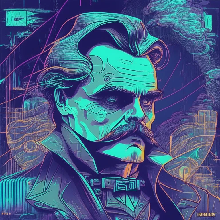 Futuristic, cyberpunk, Friedrich Nietzsche,Comic style