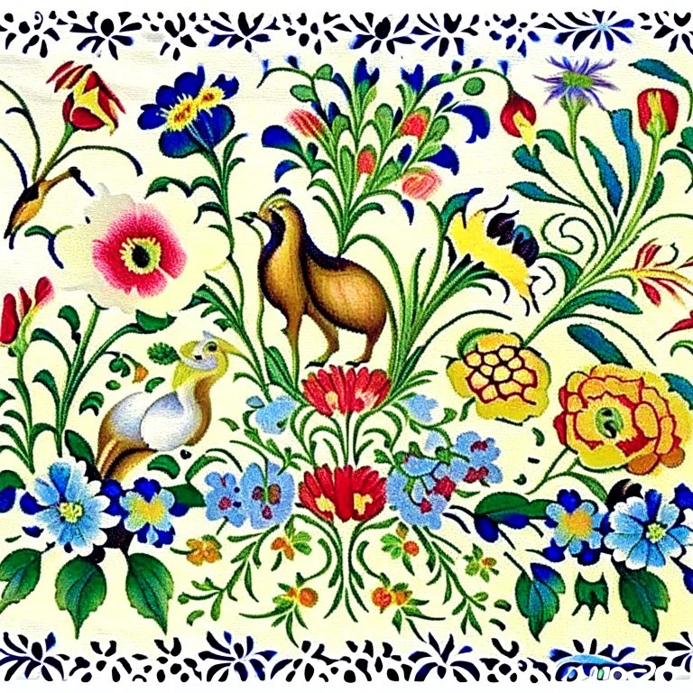 Rosemaling, plants, flowers, animals.