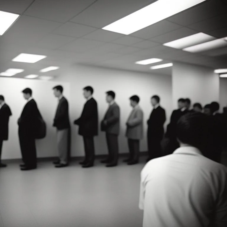 fila en una oficina de empleo; fotografía real, realizada con cámara Leica y objetivo de 50mm