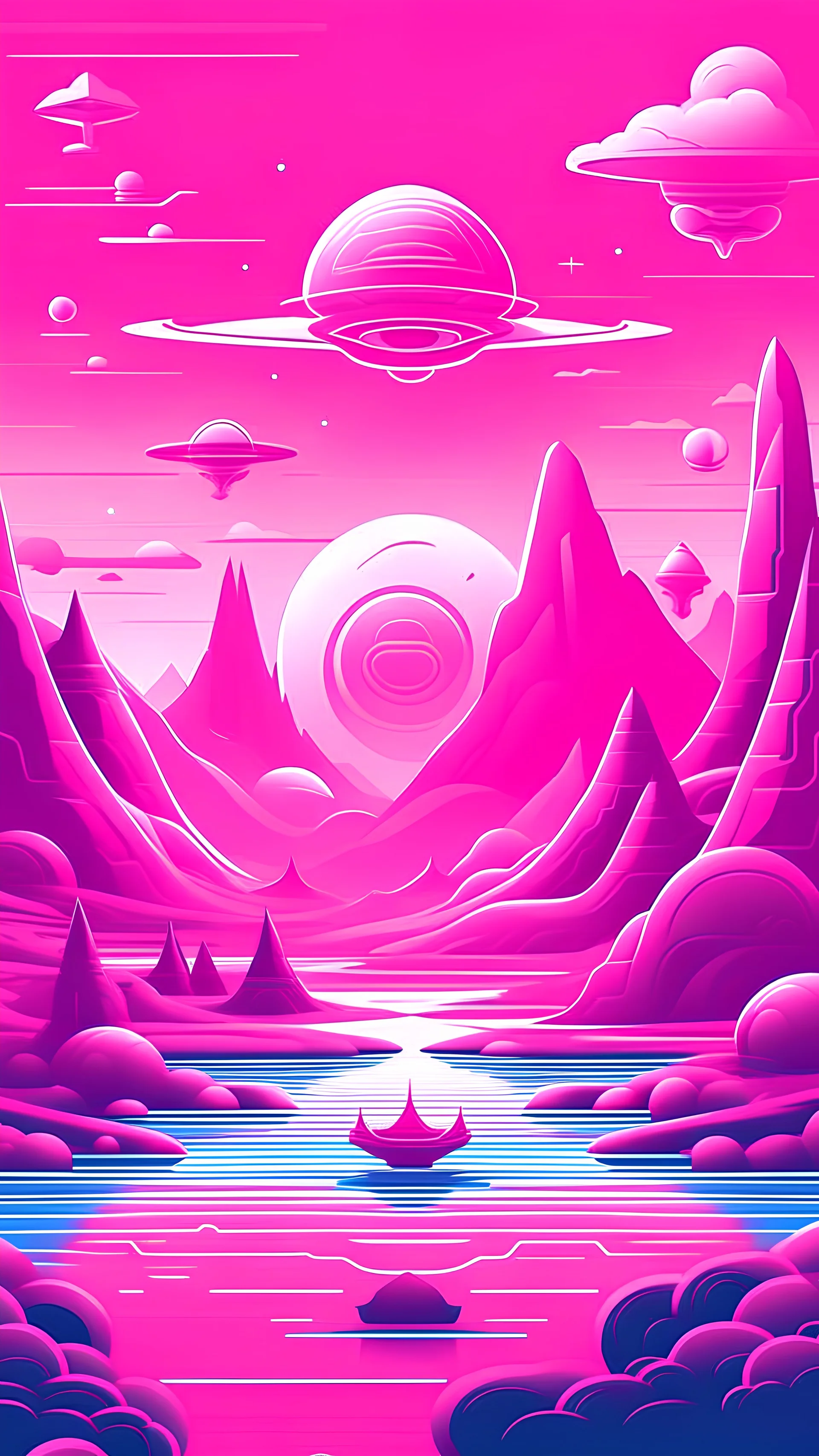a pink banner with a logo of an alien civilization