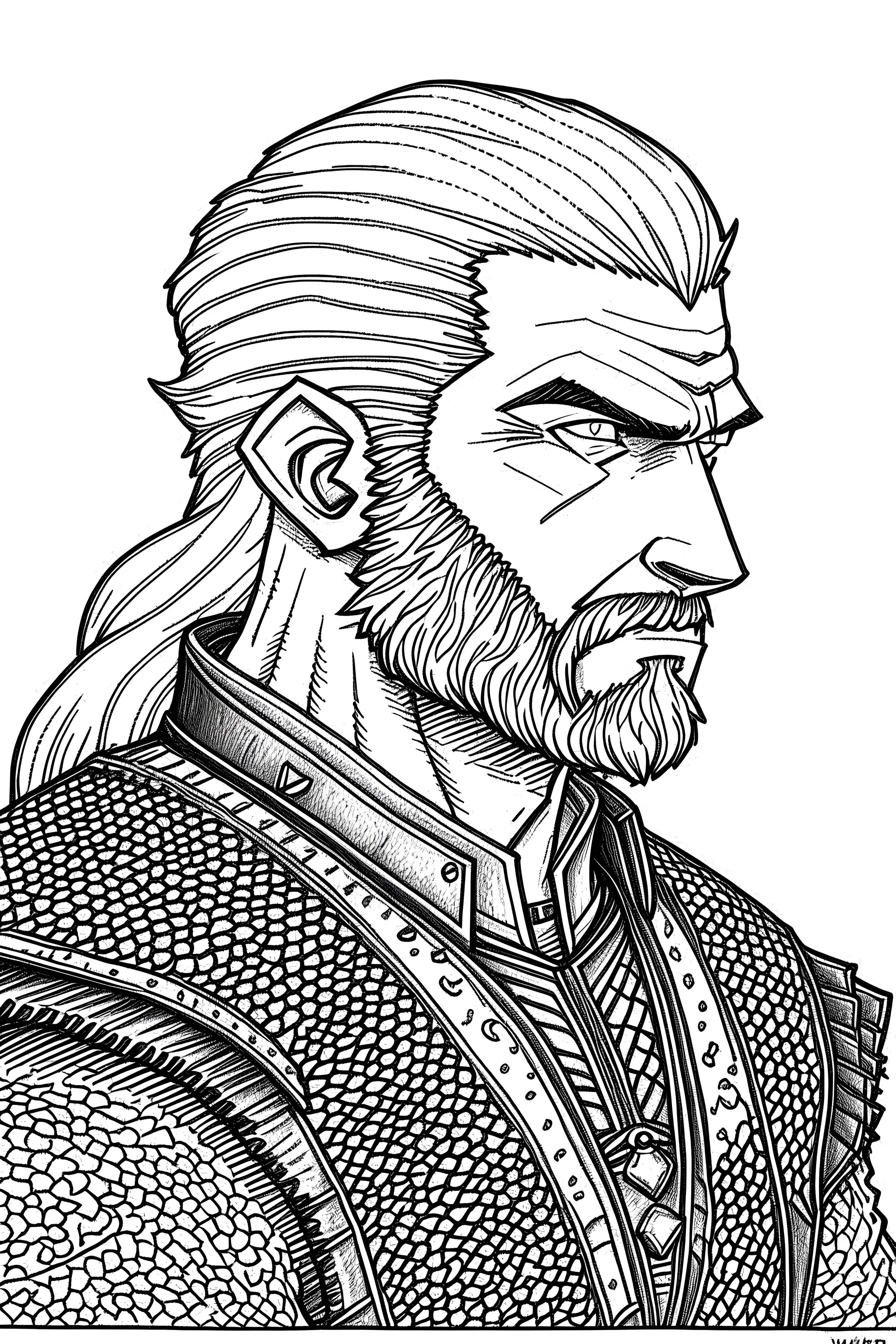 Black and white drawing of Geralt of riveria