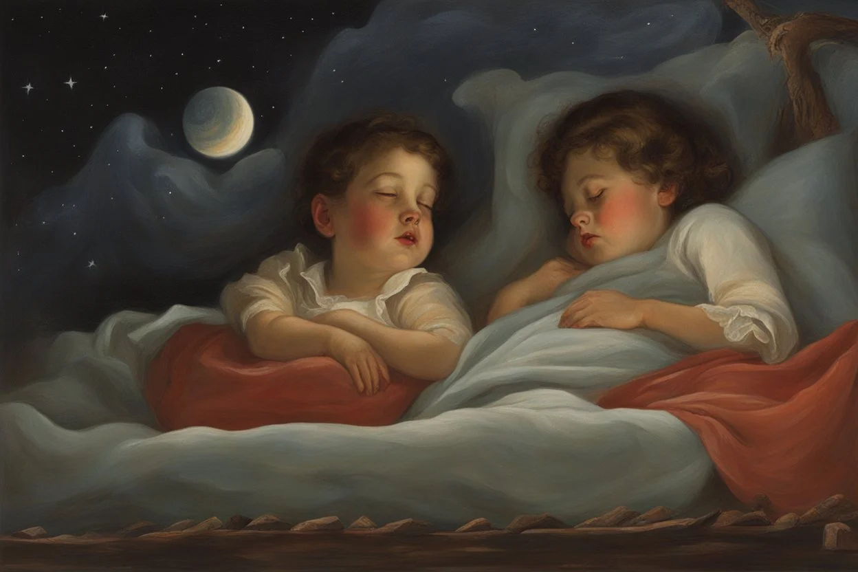 A child having a good dream and a bad dream painted by Otto Frello.