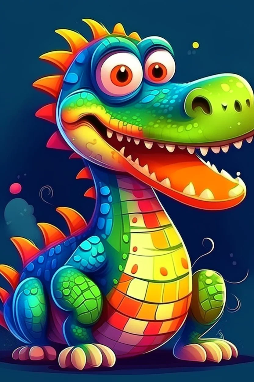 Acrtoon 2d art illustration . Cute.funny female Colorful crocodile