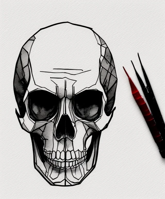 minimal lineart skull. watercolor and ink