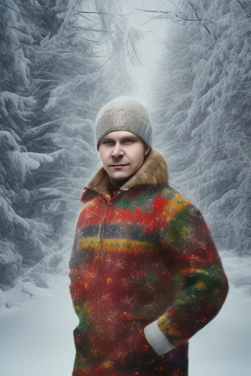 Portrait of matti nykänen in winter landscape. Colorful. christmas