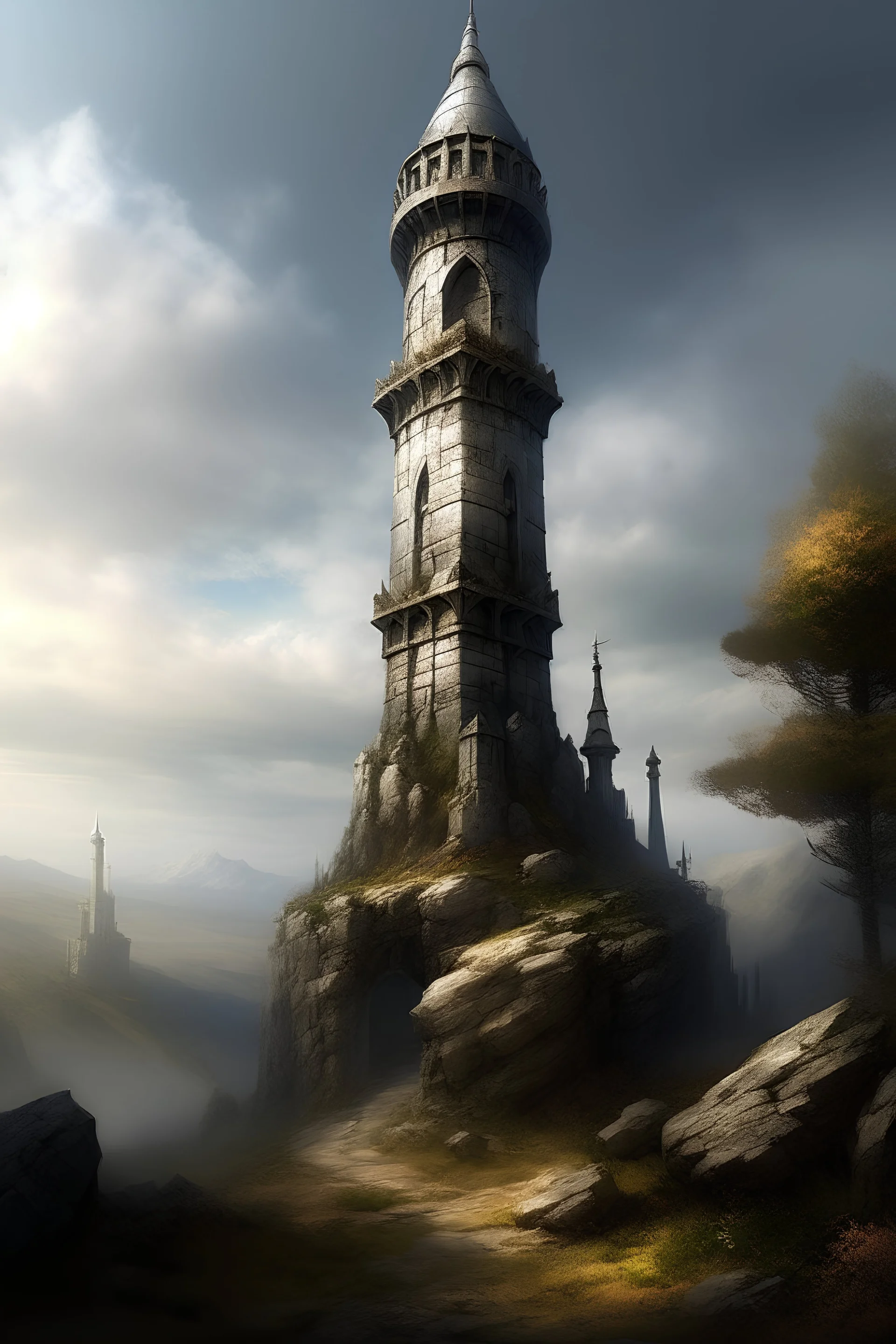 fantasy art very tall tower sleek stone