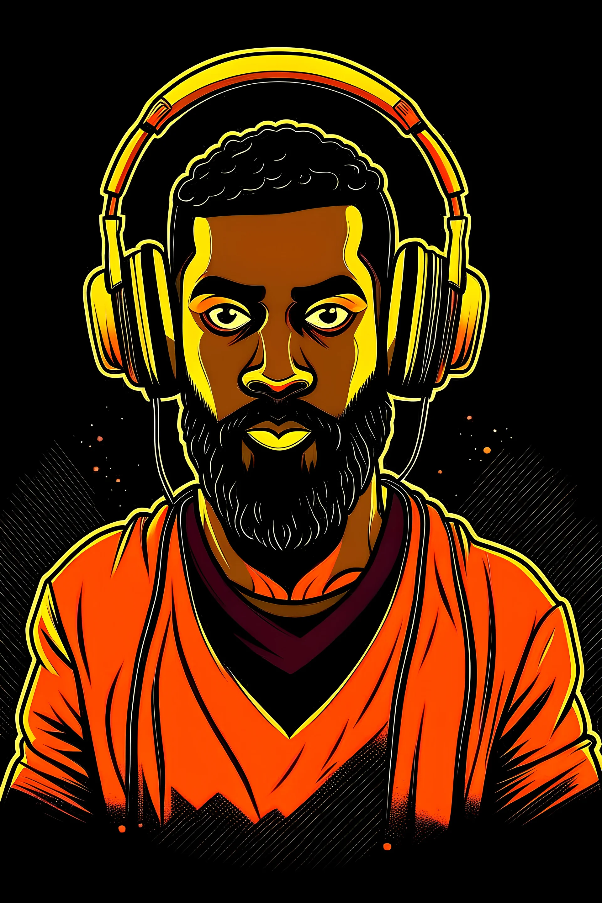 Create the image of a dark skinned dj, with a little beard, with a lot of talent in music production and house music.