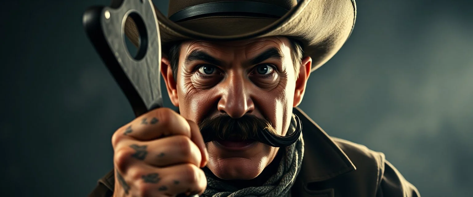 crowbar baby mustache thief man cowboy brute