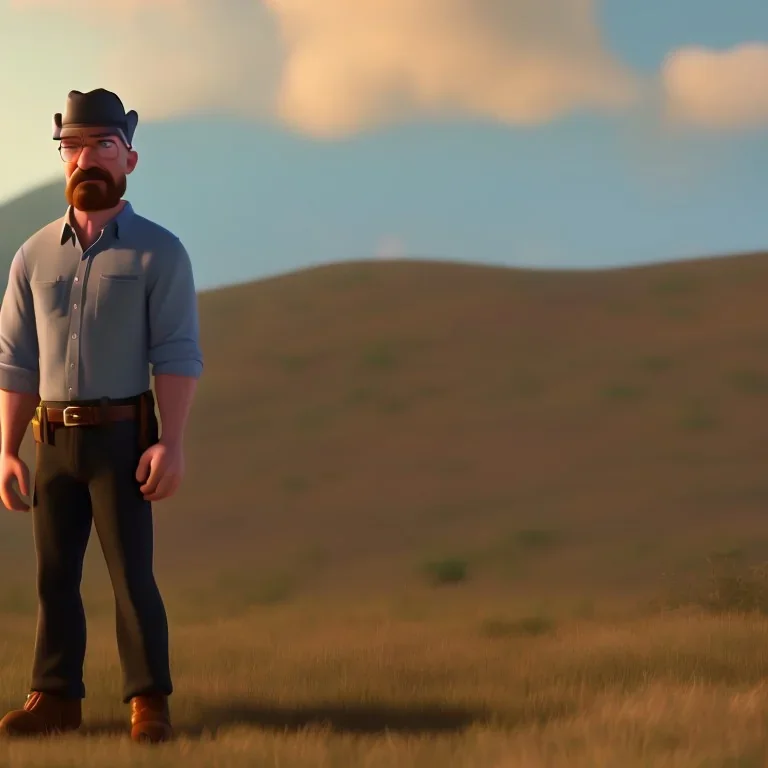 Walter white, 8k, realistic face, with a fedora,sunset background,ripped