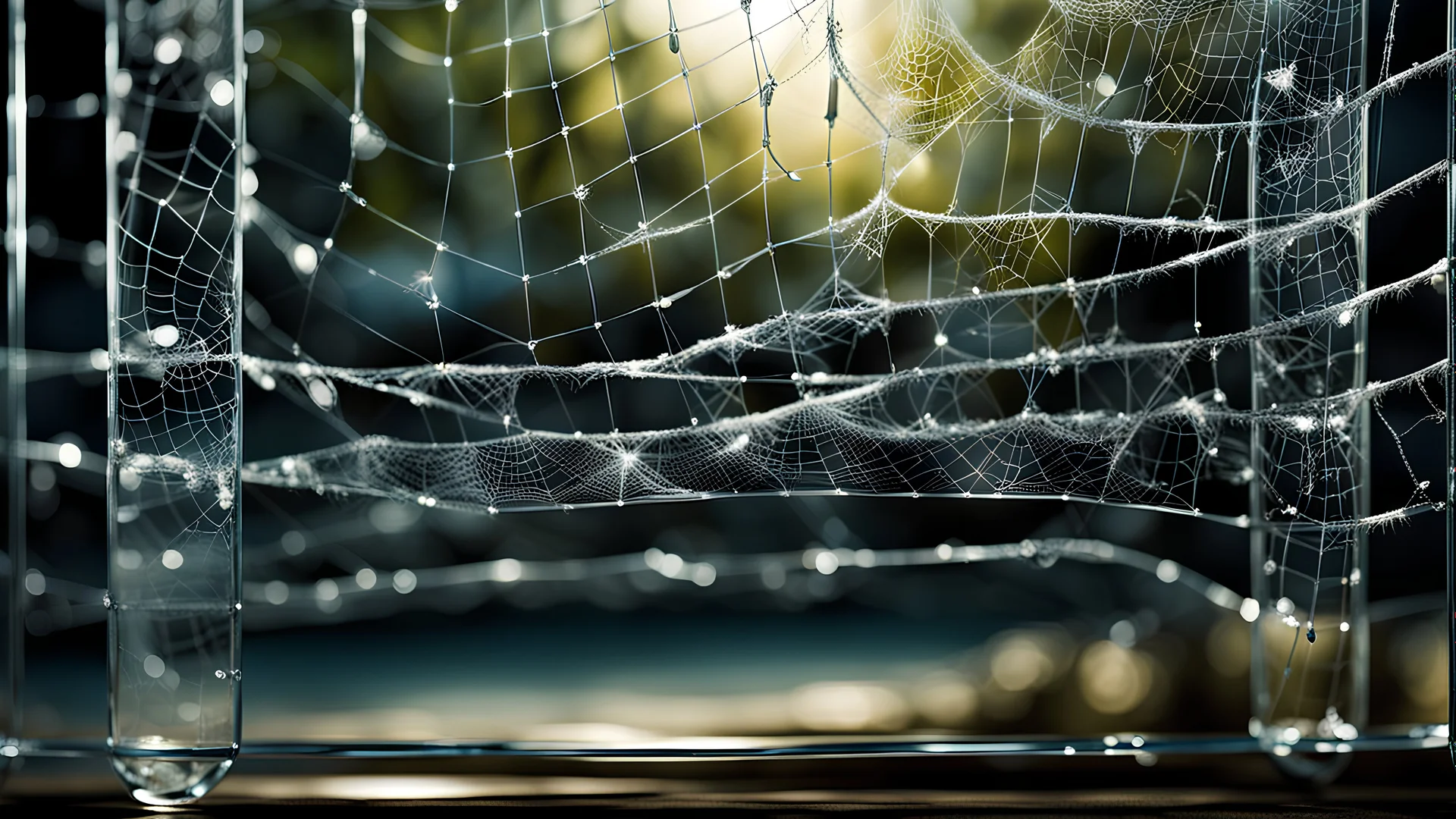 Realistic film strip made of glass with spider webs