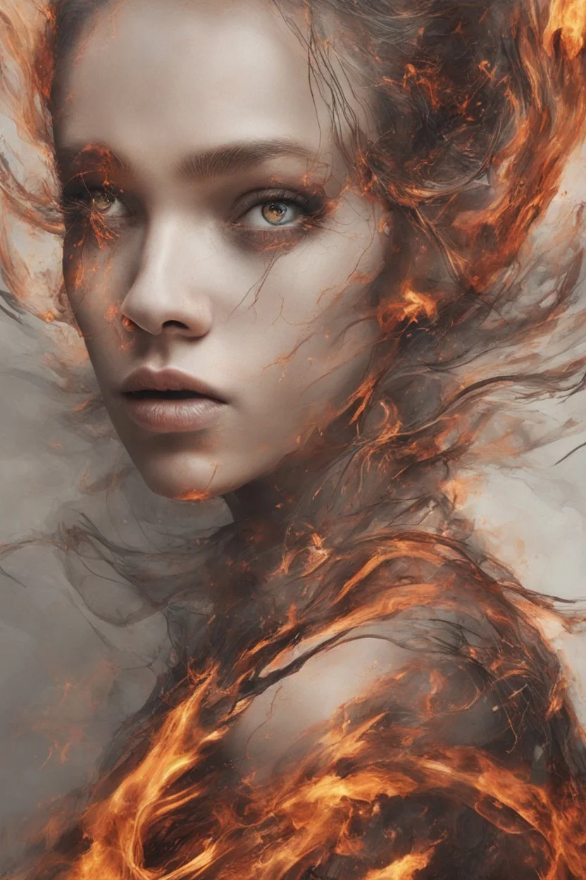 "A captivating digital art piece portraying a woman with burning edges, creating a surreal and mesmerizing visual experience, (captivating digital art portraying woman with burning edges:1.4), (surreal and mesmerizing visual experience:1.5), (captivating and fiery ambiance:1.3)