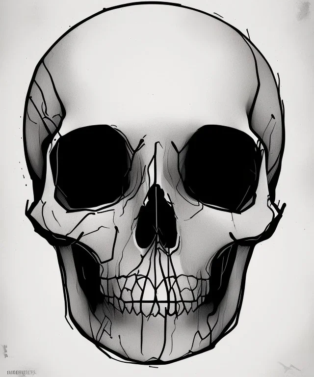 minimal lineart skull. acrylic and ink