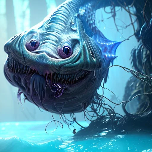 fluid ink angler fish creature, unreal engine 5, 8k resolution, photorealistic, ultra detailed