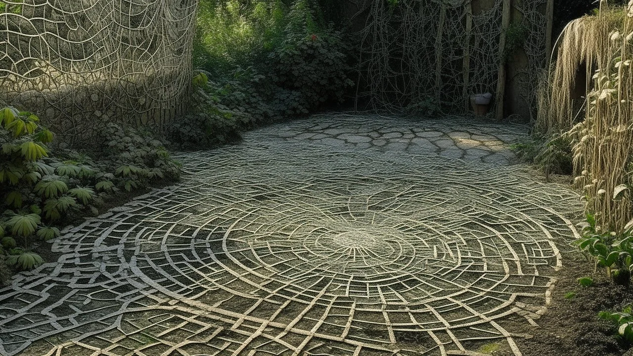 The artist's work was a labyrinth, as intricate and bewildering as a spiderweb shimmering in the morning dew.