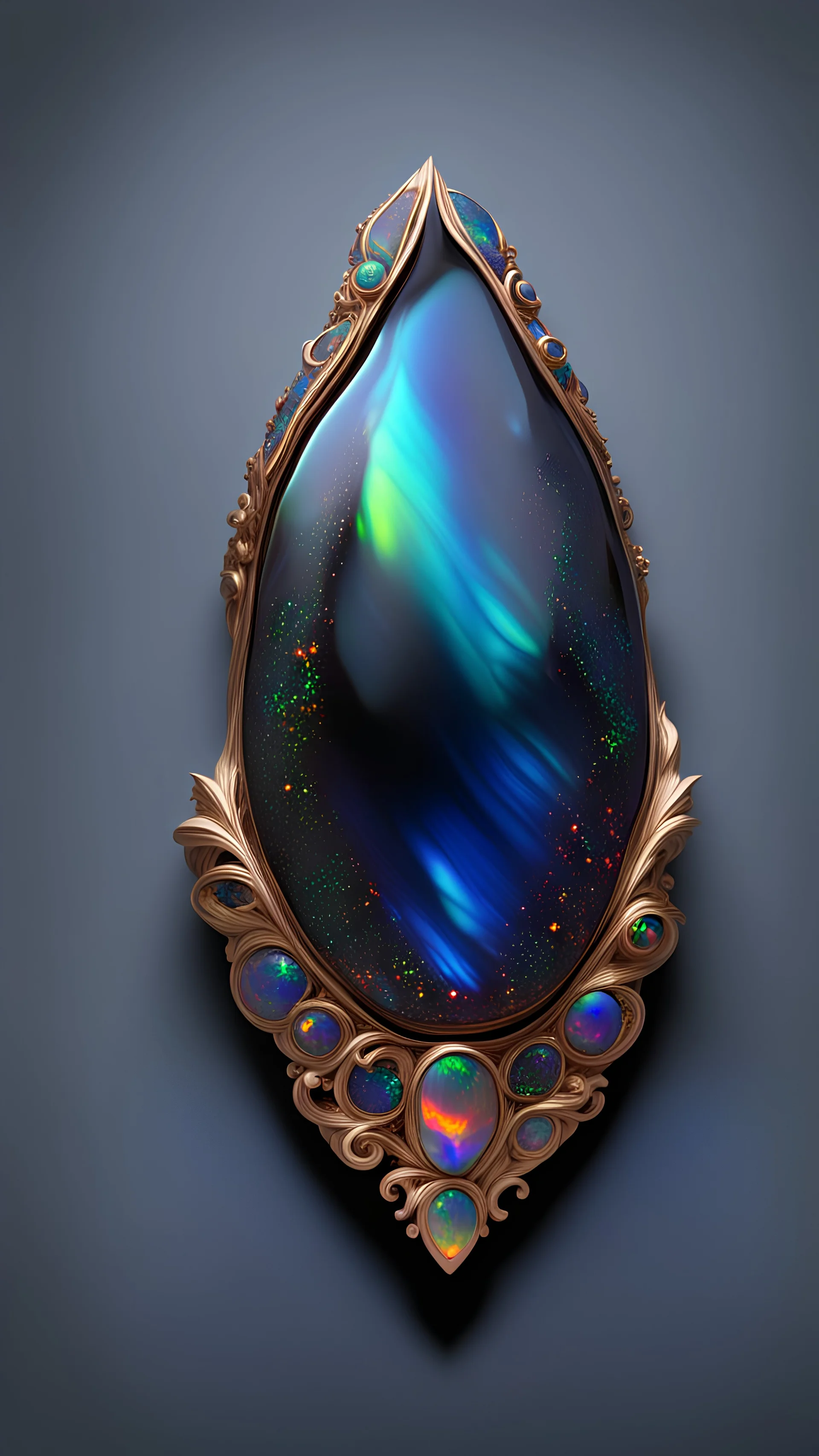 The 3D black Opal in the design is proportionally reduced in size, ensuring it does not exceed 80% of the image dimensions.