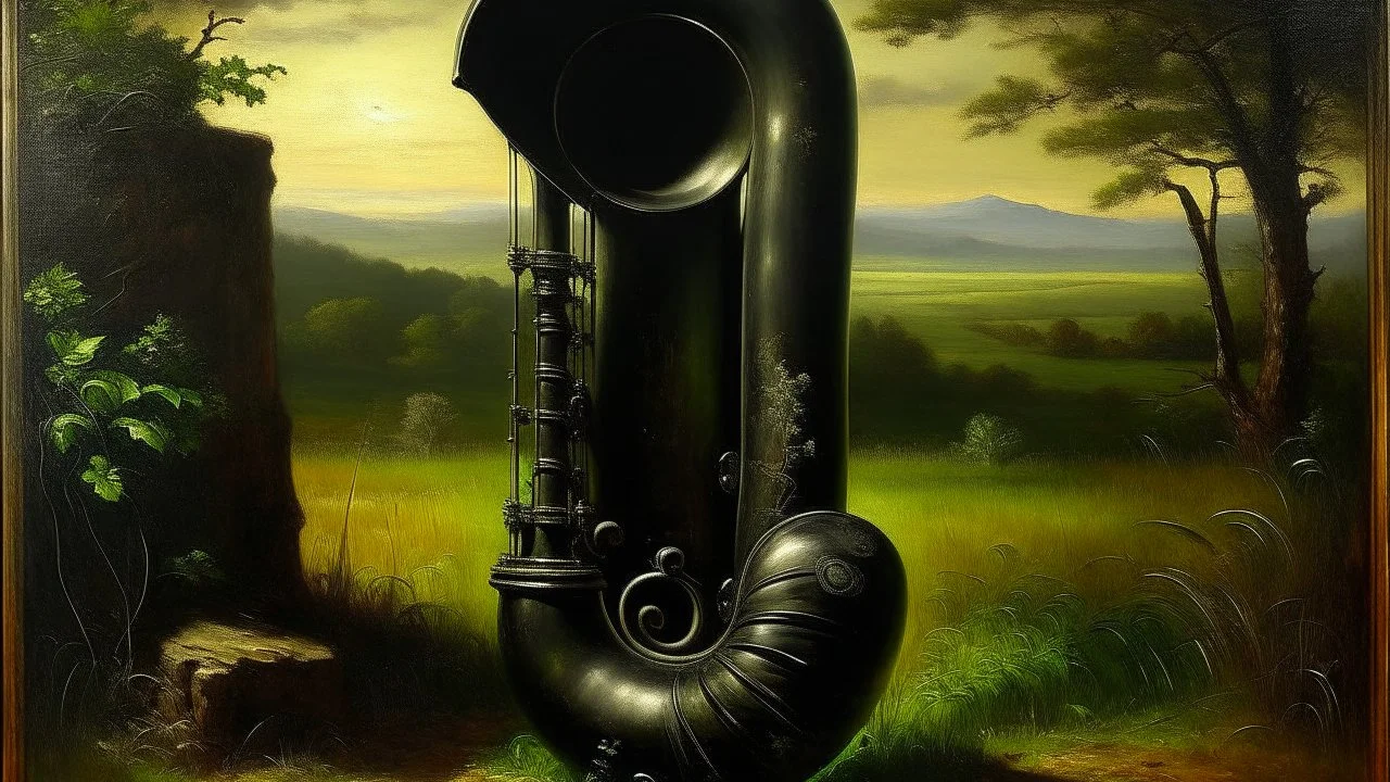 A black shadow tuba painted by George Inness