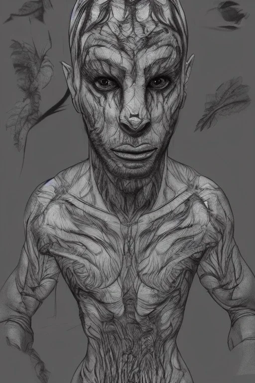 Rainforest, hybrid human man with tigerhead walking, frontal, model style, hyper realistic, accurate, delicate, extremely detailed, Graphic novel style, wide-angle, front view, open aperture, superfine pencil