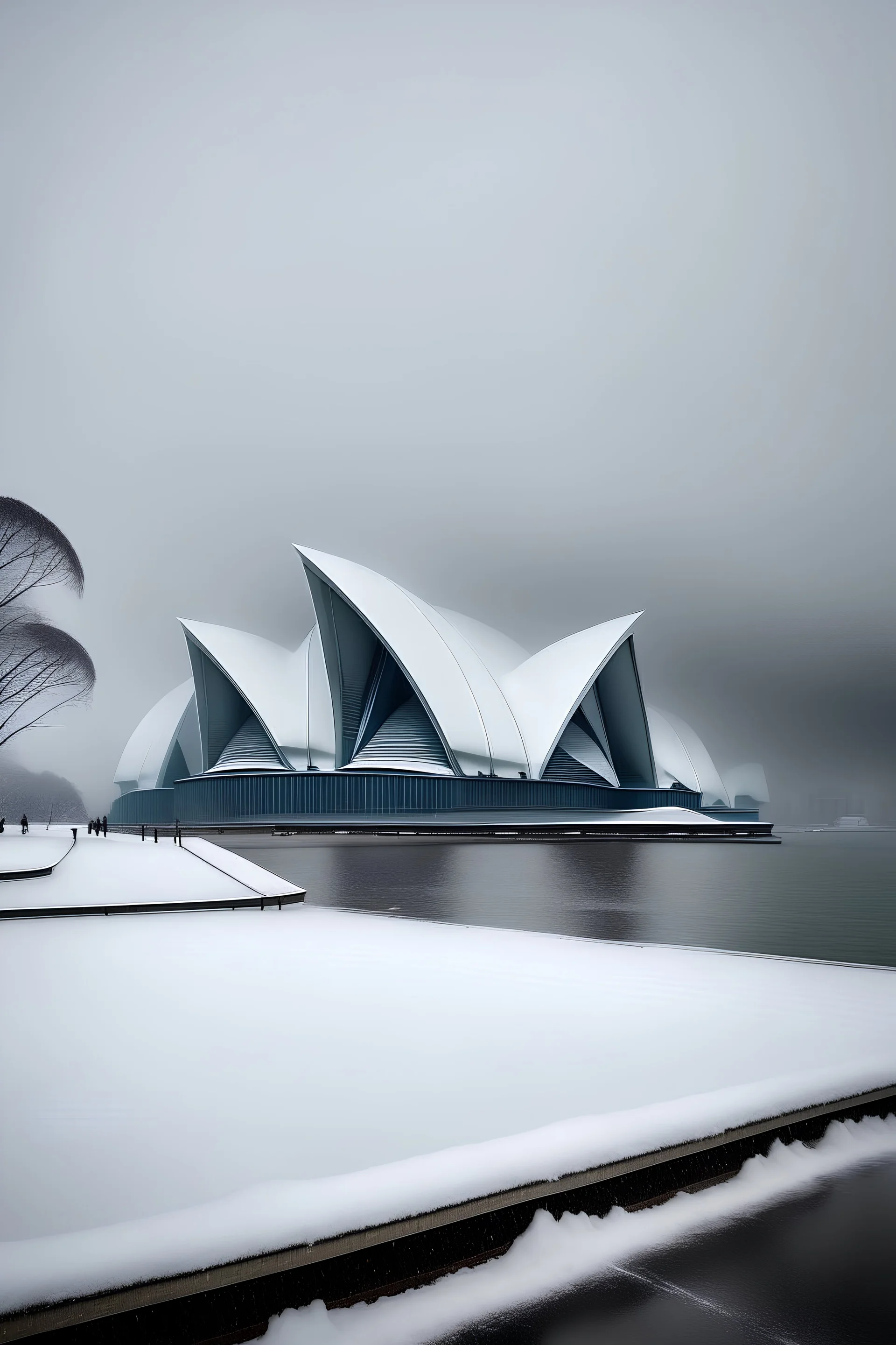 Sydney opera house in snowstorm