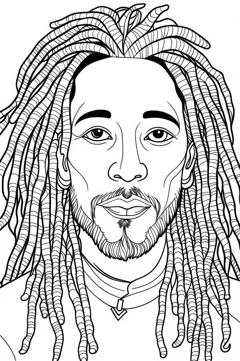 Coloring page for toodlers, with a cute rastaman, very Bold outlines and white background, minimal number of elements, very simple