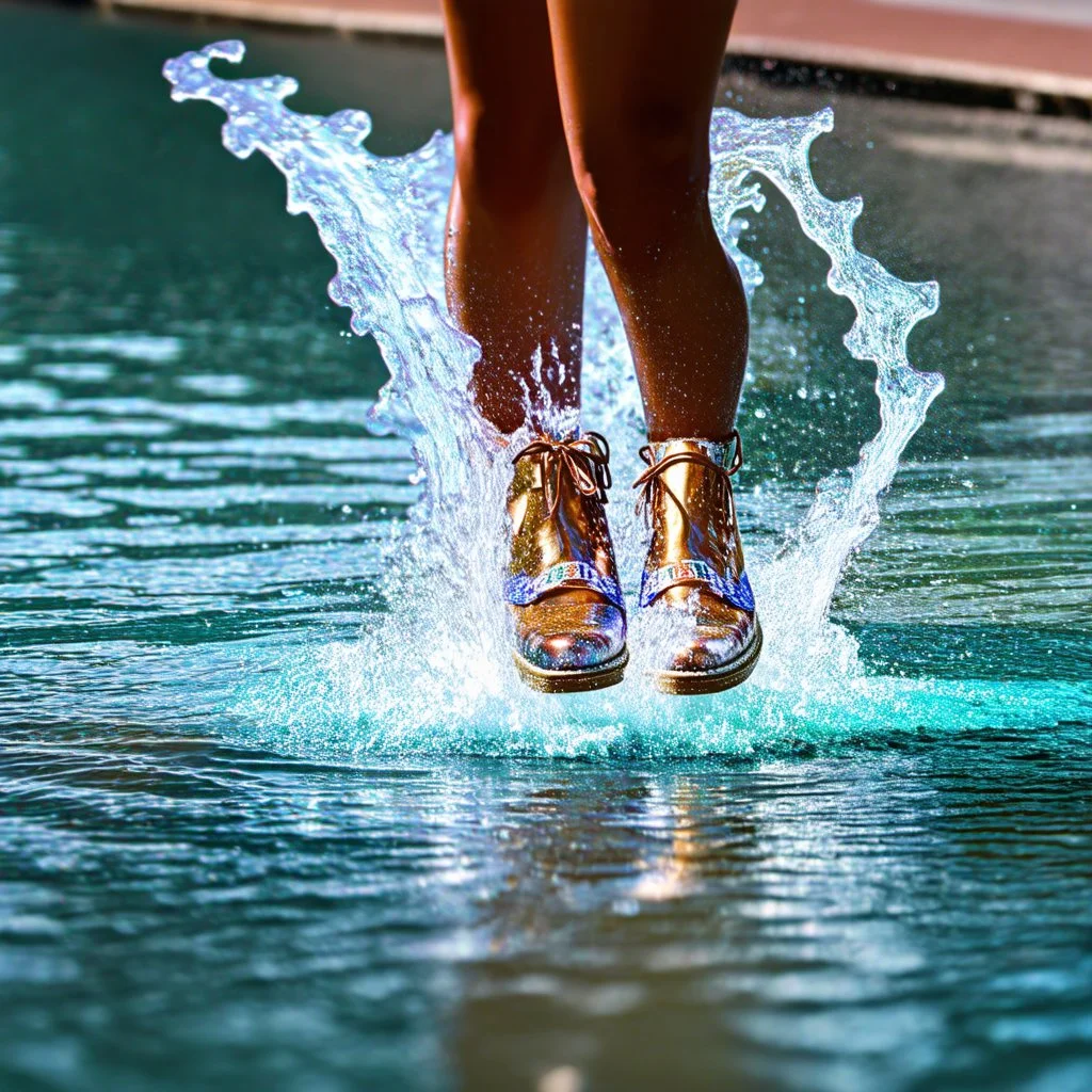 water spirit wearing spectacular shoes in a slide ,bokeh like f/0.8, tilt-shift lens 8k