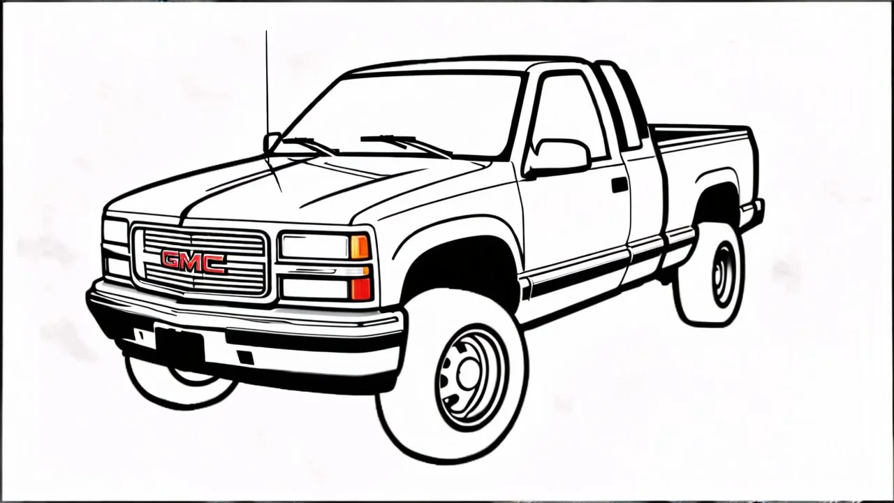 redraw this image of a 1993 GMC sierra extended cab truck, line art with improved quality