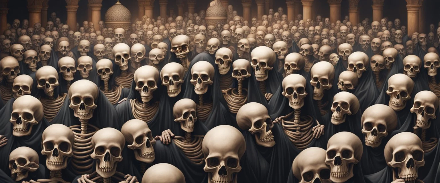 Hyper Realistic Skeletons Crowd with Sufi Background