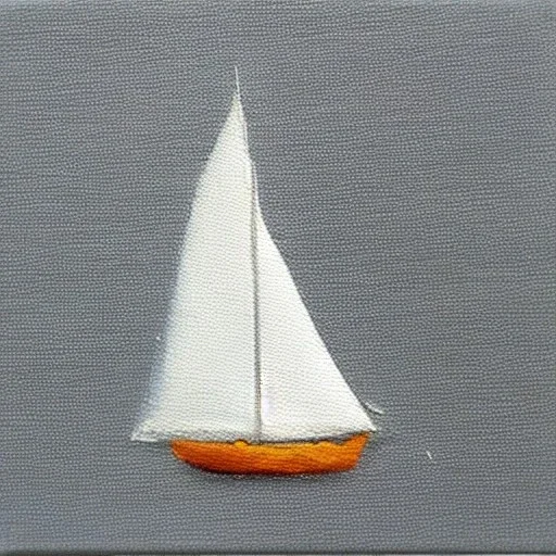 tiny oil painting of tiny sailboat, plain white background, solid white background, tiny white canvas, tiny white frame, melancholy, tender, moody, vintage, delicate arrangement, beautiful composition, etsy, aesthetic layout, plain solid white background