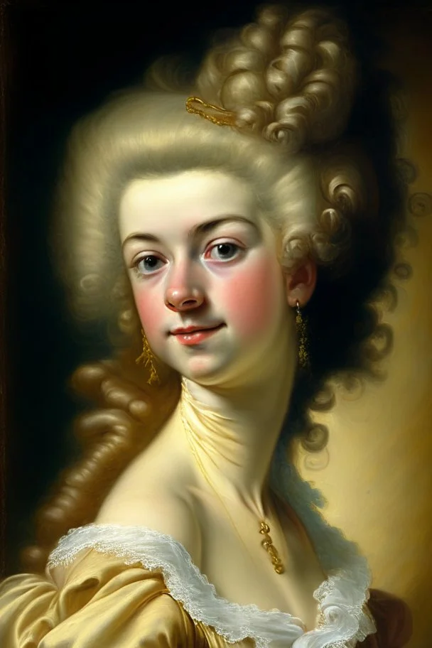 Potrait of young woman as rococo oil panting no rambut as