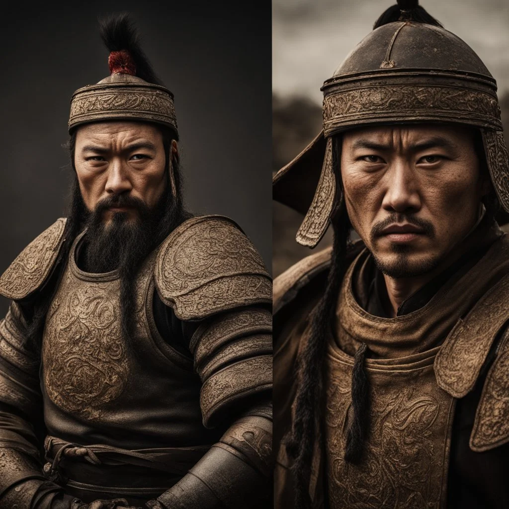 Close-up of a warrior the 1200s and a Mongol warriors portrait , strong athletic build, cinematographic photo