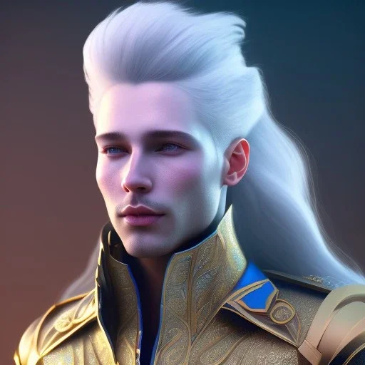 A portrait of a crystalised blue pink king, gold, sunny sky, atmospheric, realistic, unreal engine, lighting, octane render.