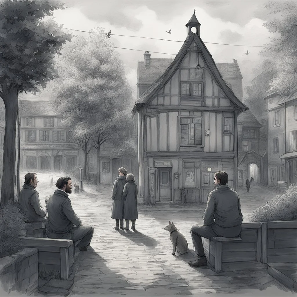 **Cinematic Illustrations:** A serene village square slowly transforms. Warm greetings turn into suspicion, and friendly conversations morph into accusatory whispers. This chilling scene depicts the gaslighting tactics used to sow discord within communities. **Appearance:** cinematic portraits while lacking visuals, aim to be mesmerizing through their metaphorical storytelling, intuitive through clear representation of complex ideas, persuasive through their emotional impact, intriguing through