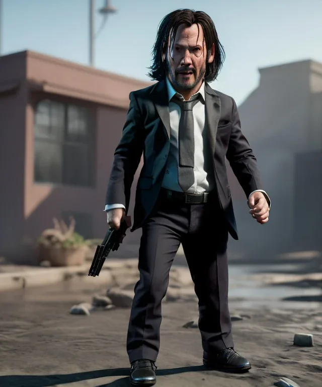 John wick toddler, full body, dramatic lighting, angry, hyper realistic