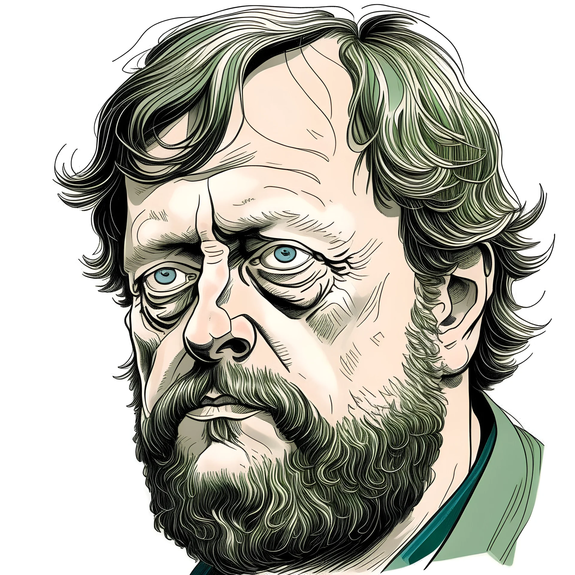 portrait of an individual drawing facial features from zizek and terrence mckenna