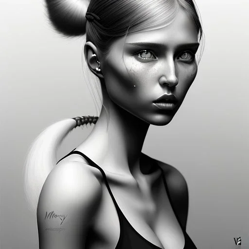 #Digital 2D #Fantasy #Illustration #Portraits #portrait #semirealism #semirealistic #semirealisticportrait #illustration #gulakova-viktoria #monocromatic #monochrome #monocrome art #monochrome portrait #black and white #girl #ponytail #look