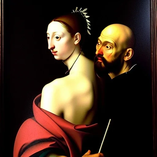 portrait of a male and a beatiful female Caravaggio style