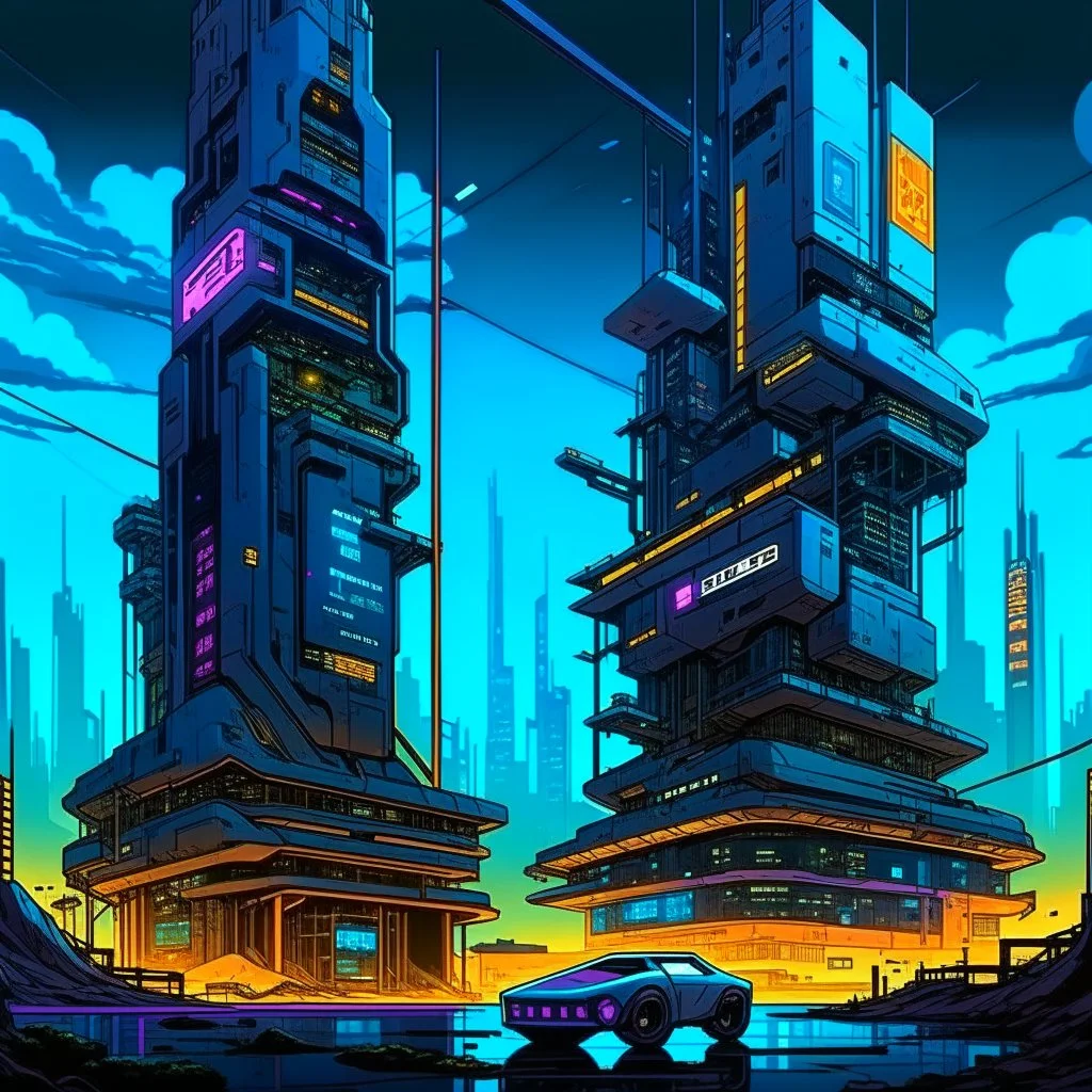 cyberpunk retro futuristic for comics from far away