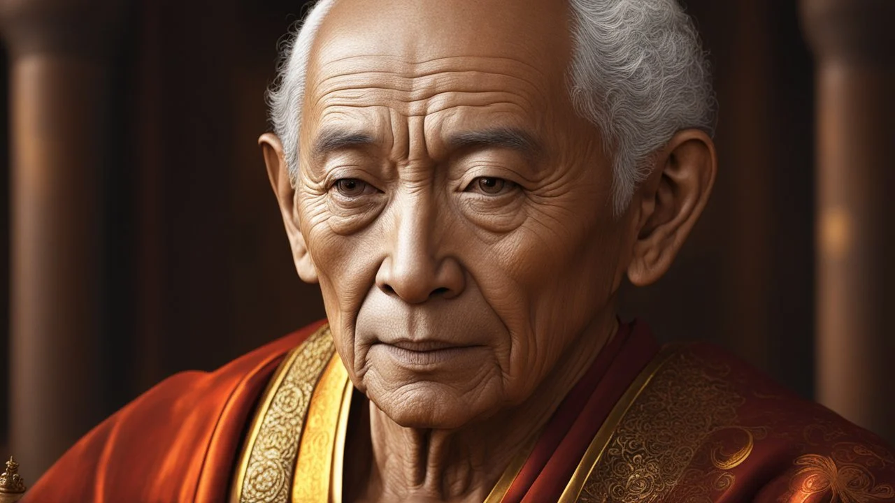 Elderly Buddhist monk, devout, calm, virtuous, empathetic, peaceful, showing his head and upper body, perfect sparkling eyes, perfect anatomy, exquisite composition, beautiful detailed intricate detailed octane render, 8k artistic photography, photorealistic, soft natural volumetric cinematic perfect light, chiaroscuro, award-winning photograph, masterpiece, raphael, caravaggio, bouguereau