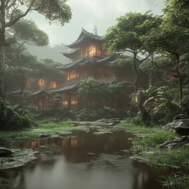 rainy asian landscape