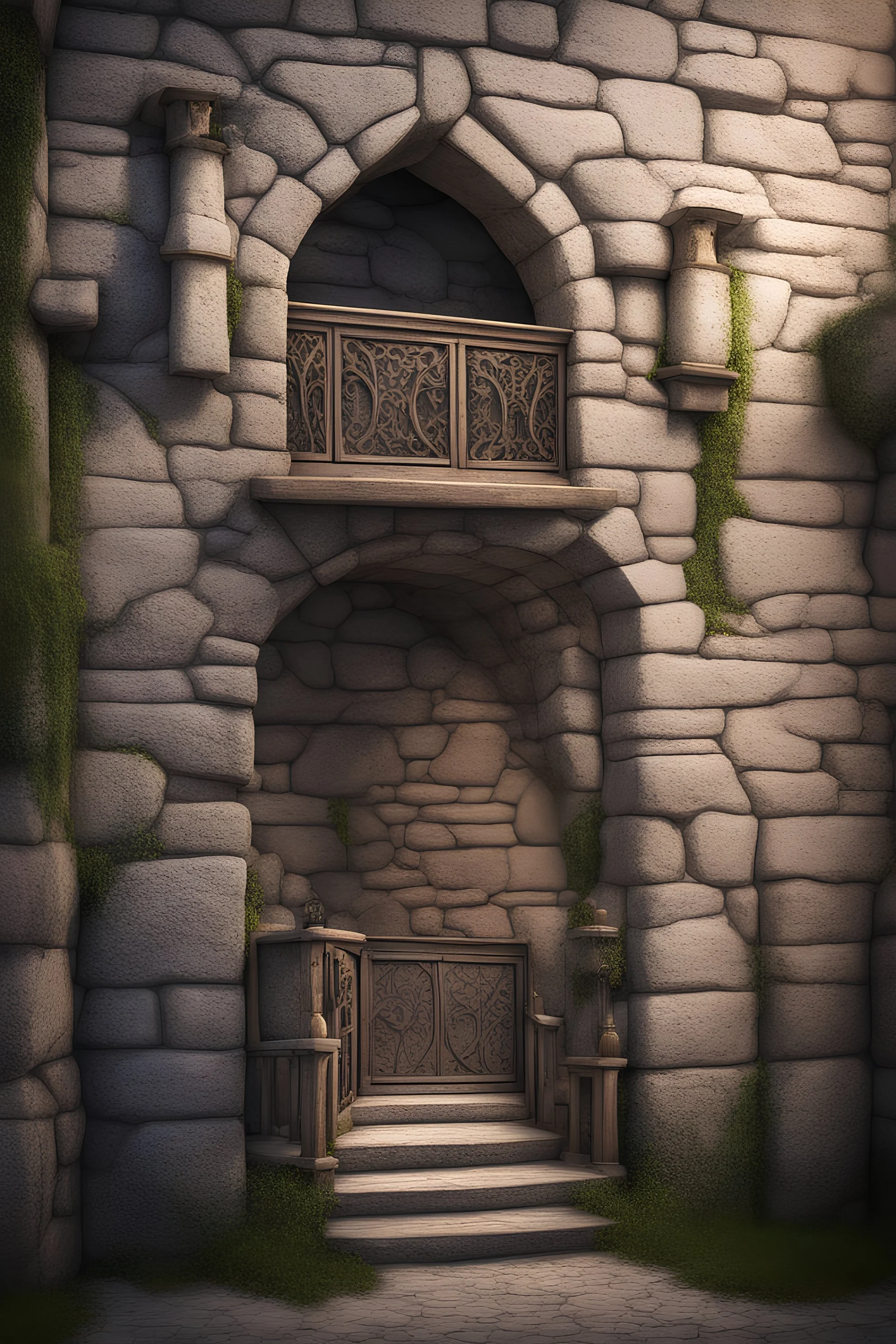 fantasy medieval wall with balcony